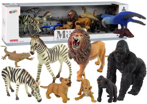 Zestaw Figurek Afryka Dzikie Zwierzęta Zebra Goryle Papuga Zestaw Figurek Afryka Dzikie Zwierzęta Zebra Goryle Papuga