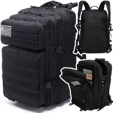 Plecak Militarny Wojskowy Taktyczny Czarny 40-60L Plecak Militarny Wojskowy Taktyczny Czarny 40-60L