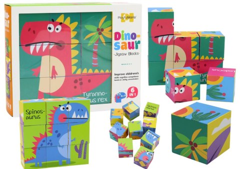 Edukacyjne Puzzle 6w1 Klocki Układanka Kostki 6 Obrazków Dinozaury 9 El. Edukacyjne Puzzle 6w1 Klocki Układanka Kostki 6 Obrazków Dinozaury 9 El.