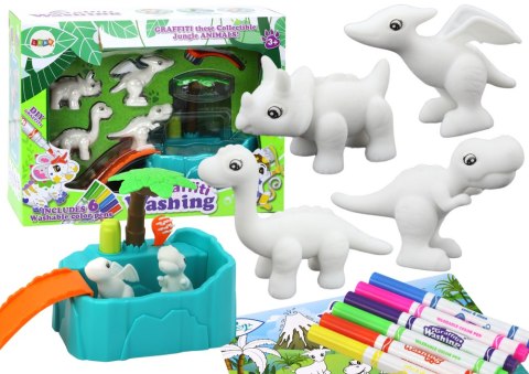 Zestaw Artystyczny Malowanie Dinozaurów Wanna Zjeżdżalnia Figurki Pisaki Zestaw Artystyczny Malowanie Dinozaurów Wanna Zjeżdżalnia Figurki Pisaki