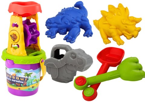 Zestaw Do Piasku Dinozaur Młynek Lejek Łopatka Grabki Konewka Foremki Zestaw Do Piasku Dinozaur Młynek Lejek Łopatka Grabki Konewka Foremki