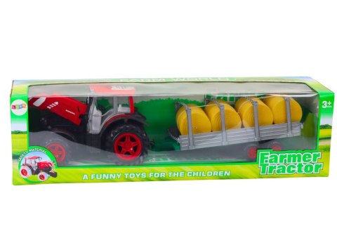 Duży Traktor Rolniczy Z Przyczepą I Balami Siana Napęd Czerwony Duży Traktor Rolniczy Z Przyczepą I Balami Siana Napęd Czerwony
