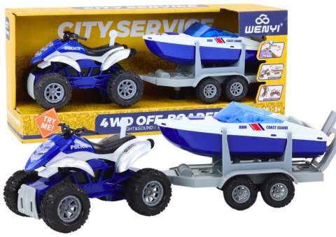 Quad Policyjny z Przyczepą do przewozu Łodzi oraz Motorówką Quad Policyjny z Przyczepą do przewozu Łodzi oraz Motorówką