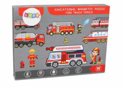 Zestaw Puzzli Magnetycznych Z Motywem Wozów Strażackich Zestaw Puzzli Magnetycznych Z Motywem Wozów Strażackich