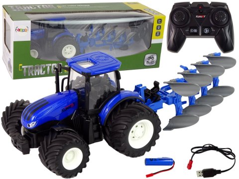 Traktor Zdalnie Sterowany 1:24 Niebieski Pług Metal Traktor Zdalnie Sterowany 1:24 Niebieski Pług Metal