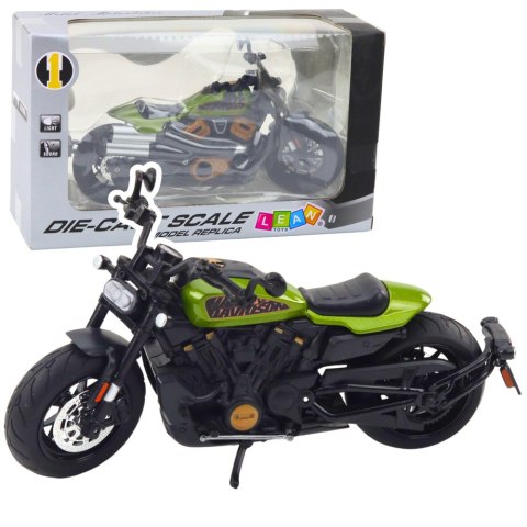 Motocykl Chopper Metalowy Światła Dźwięki Czarny Zielone Elementy 1:12 Motocykl Chopper Metalowy Światła Dźwięki Czarny Zielone Elementy 1:12