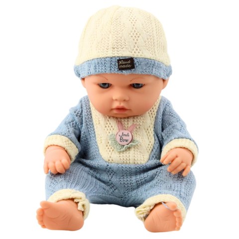 Lalka Bobas W Dzianinowym Niebieskim Ubranku Czapeczka Lalka Bobas W Dzianinowym Niebieskim Ubranku Czapeczka