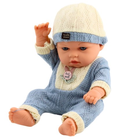 Lalka Bobas W Dzianinowym Niebieskim Ubranku Czapeczka Lalka Bobas W Dzianinowym Niebieskim Ubranku Czapeczka
