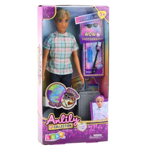 Lalka Anlily Chłopak Akcesoria Walizka Selfie Stick Okulary Butelka Lalka Anlily Chłopak Akcesoria Walizka Selfie Stick Okulary Butelka