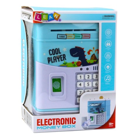 Elektroniczny Sejf Bankomat Skarbonka Na PIN Dla Dzieci Dinozaur Niebieski
