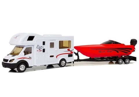 Camper z Czerwoną Motorówką i Napędem Frykcyjnym 1:48 Camper z Czerwoną Motorówką i Napędem Frykcyjnym 1:48