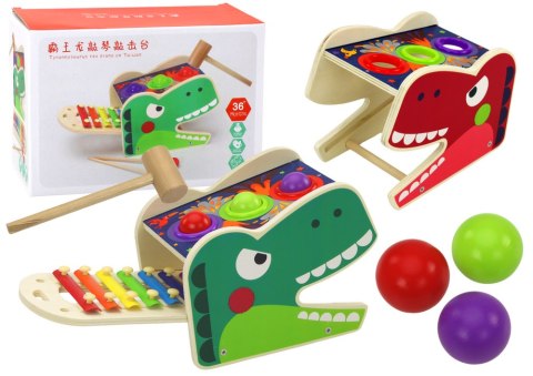 Dinozaur Wbijak Cymbałki 2w1 Drewniany Czerwony Dinozaur Wbijak Cymbałki 2w1 Drewniany Czerwony